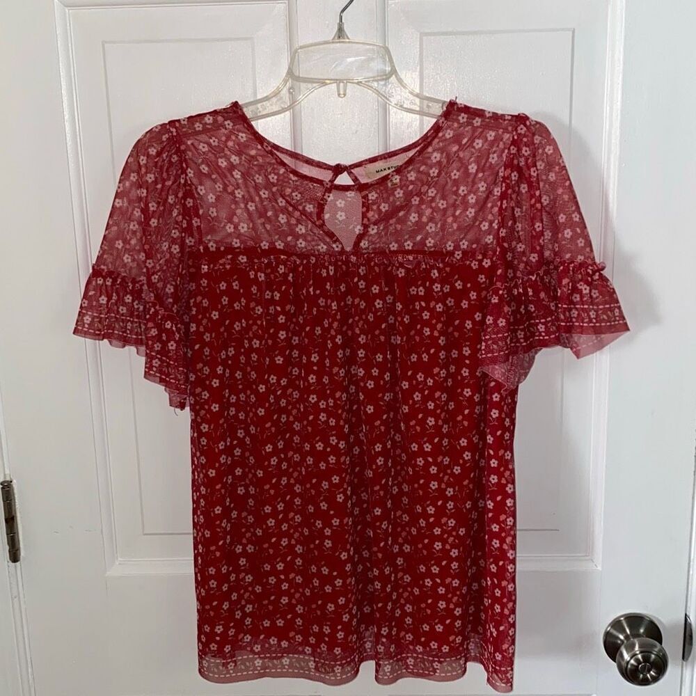 🔥3/$20🔥 Max Studio mesh floral print blouse size XS